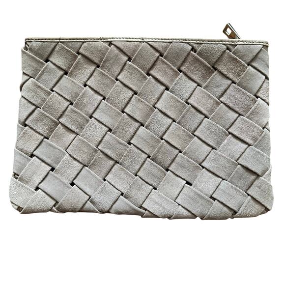 Asos Women’s Gray Woven Suede Clutch Pouch Wallet Zip Business Casual Boho Work - Picture 1 of 9